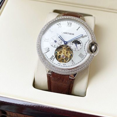 Ballon Bleu de Cartier 44*12mm Mingzhu Automatic Movement Black Leather Band Watch